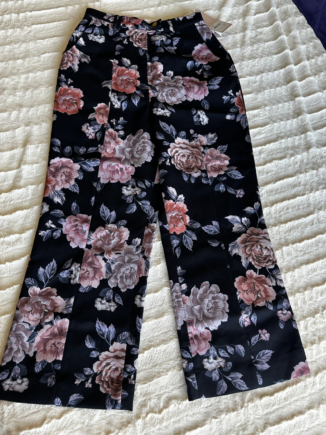Black Floral Wide Leg Pants
