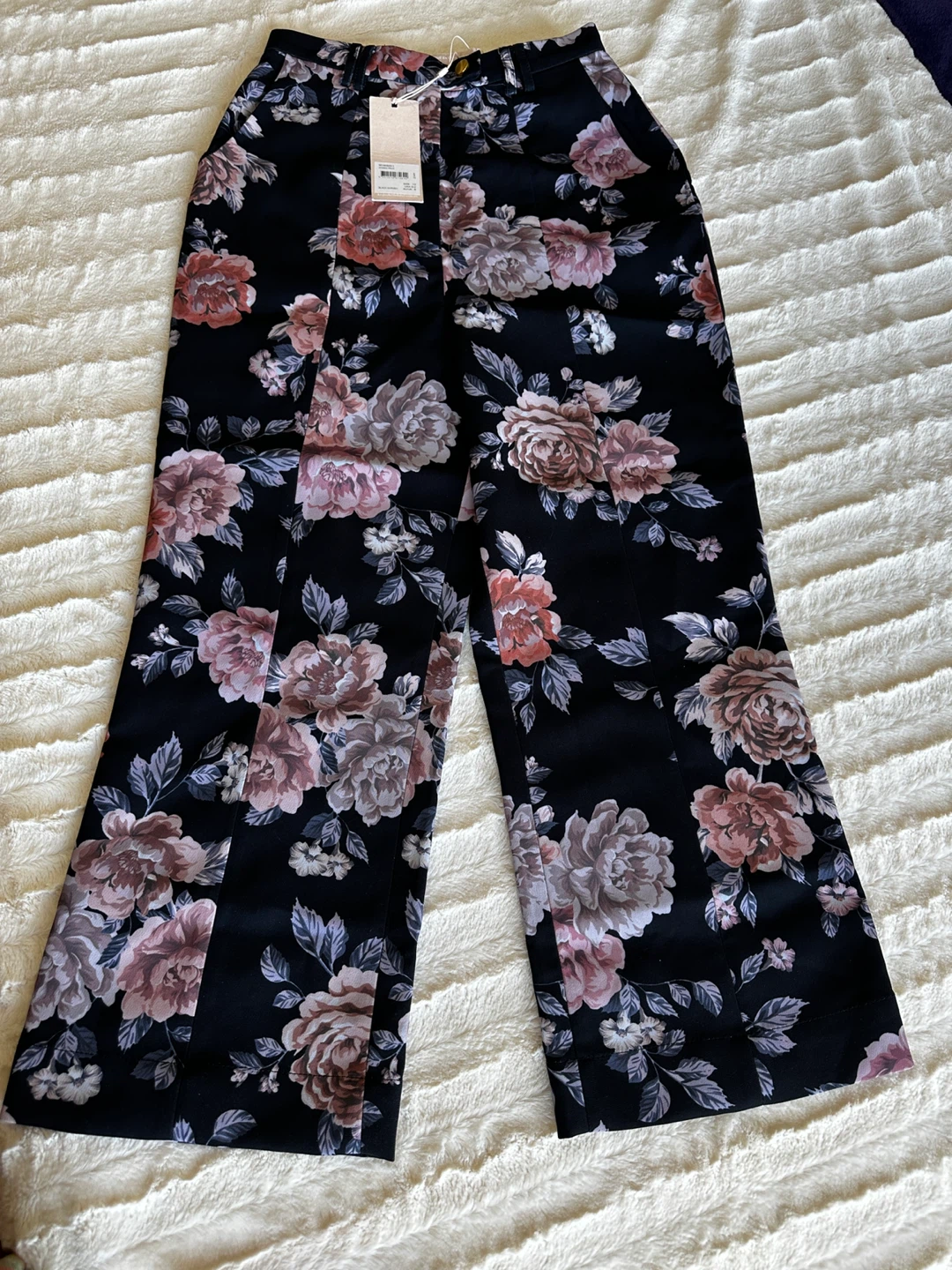 Black Floral Wide Leg Pants - photo 5