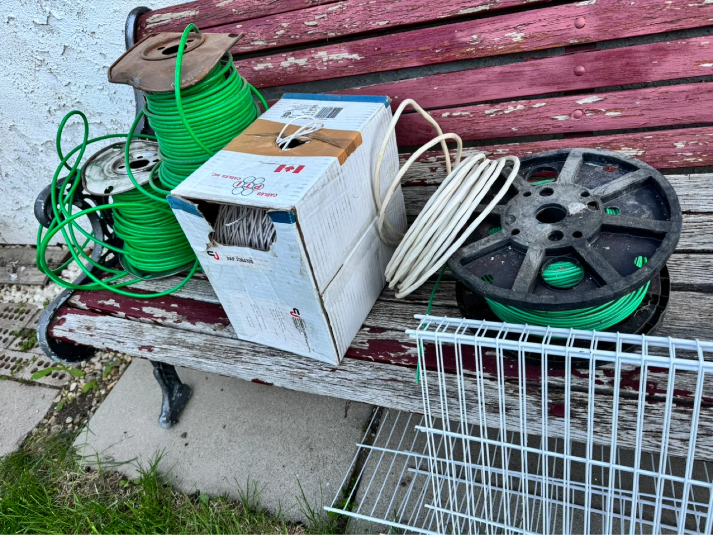 Assorted Spools of Wire and White Wire Basket - photo 2