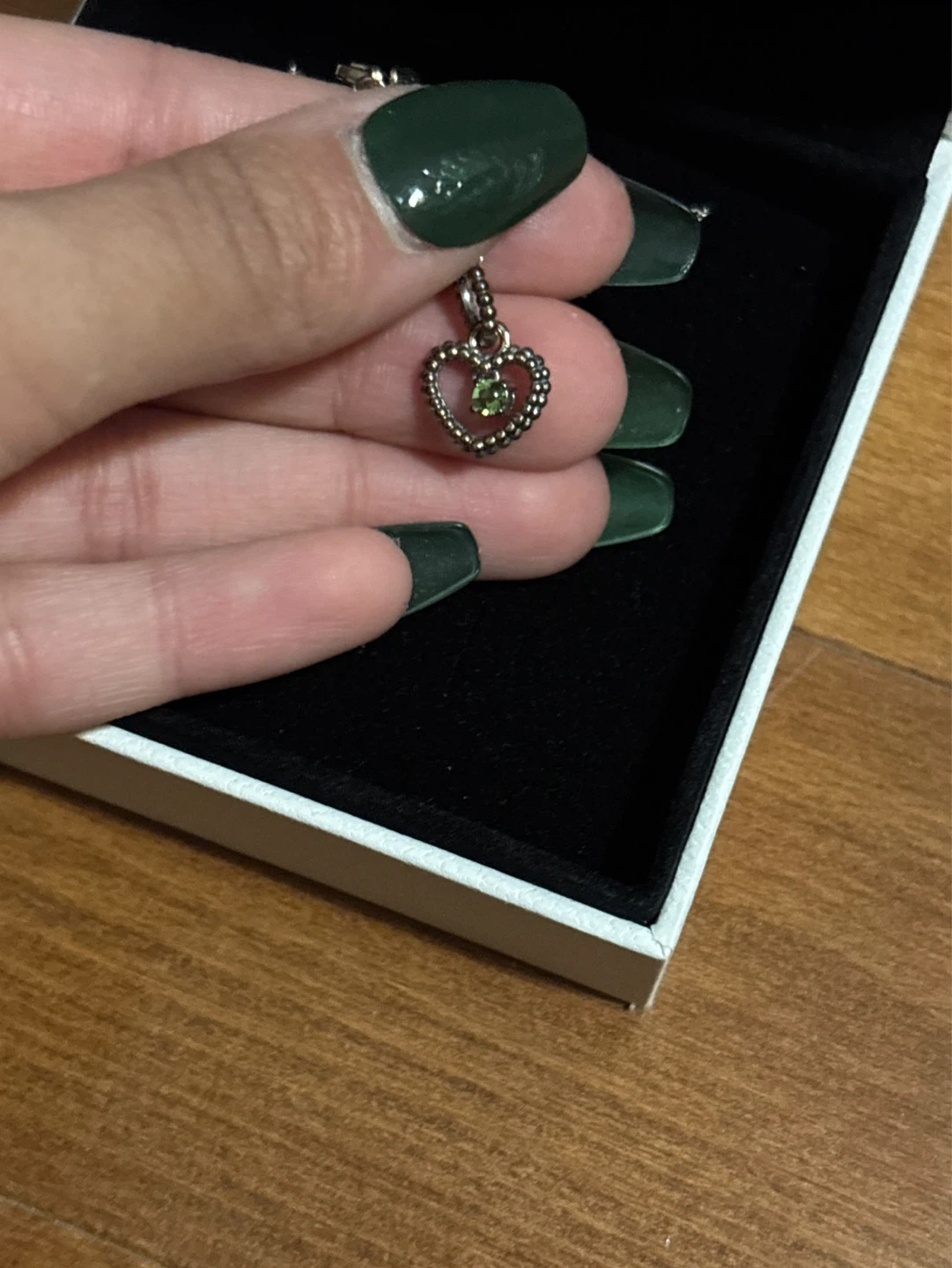 Pandora Heart Charm Necklace with Green Stone - photo 2