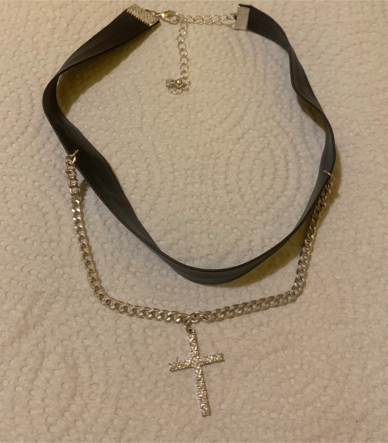 $8 Black Choker Necklace with Rhinestone Cross Pendant