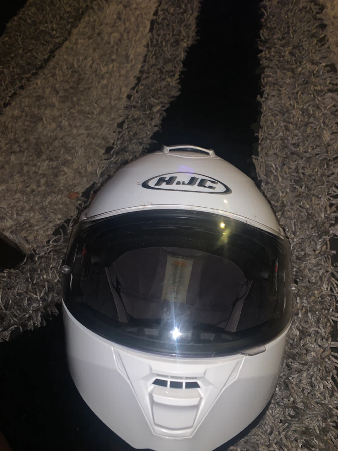 White HJC Motorcycle Helmet