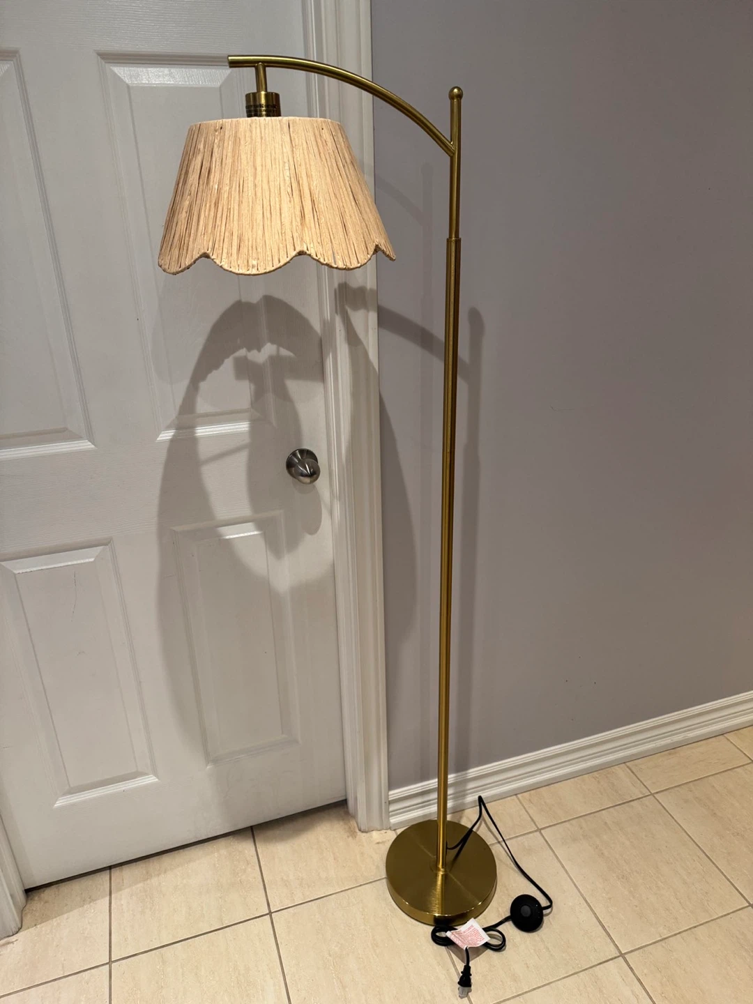 Gold Arc Floor Lamp with Textured Shade