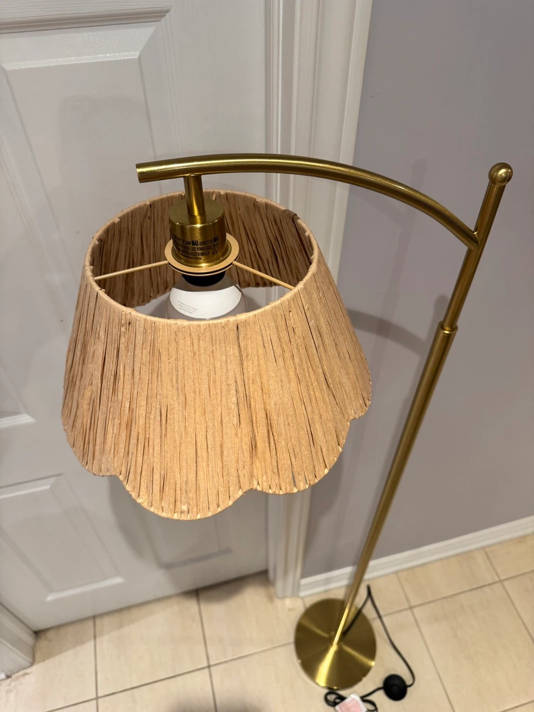 Gold Arc Floor Lamp with Textured Shade - photo 5