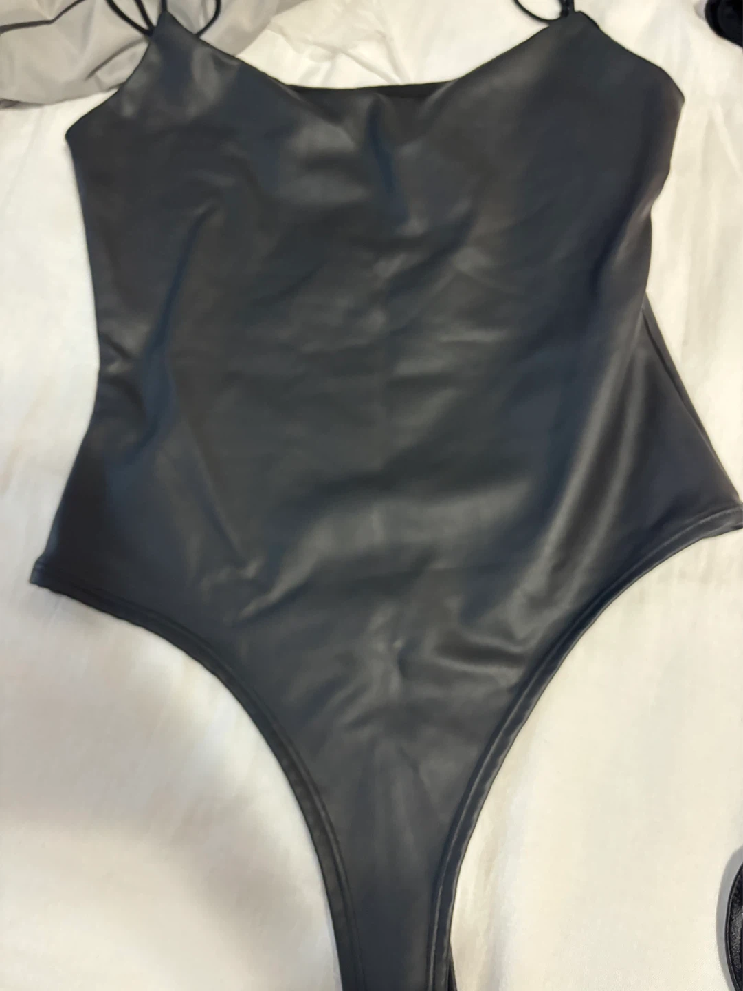 Black Faux Leather Bodysuit