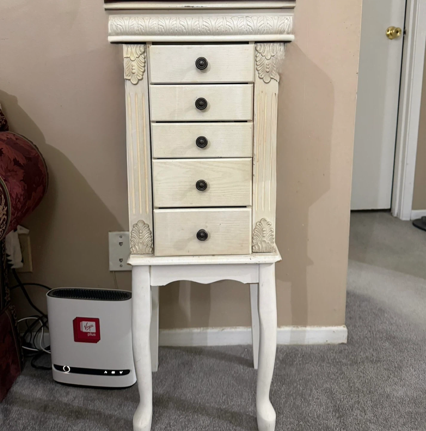 White Jewellery Cabinet with 5 Drawers