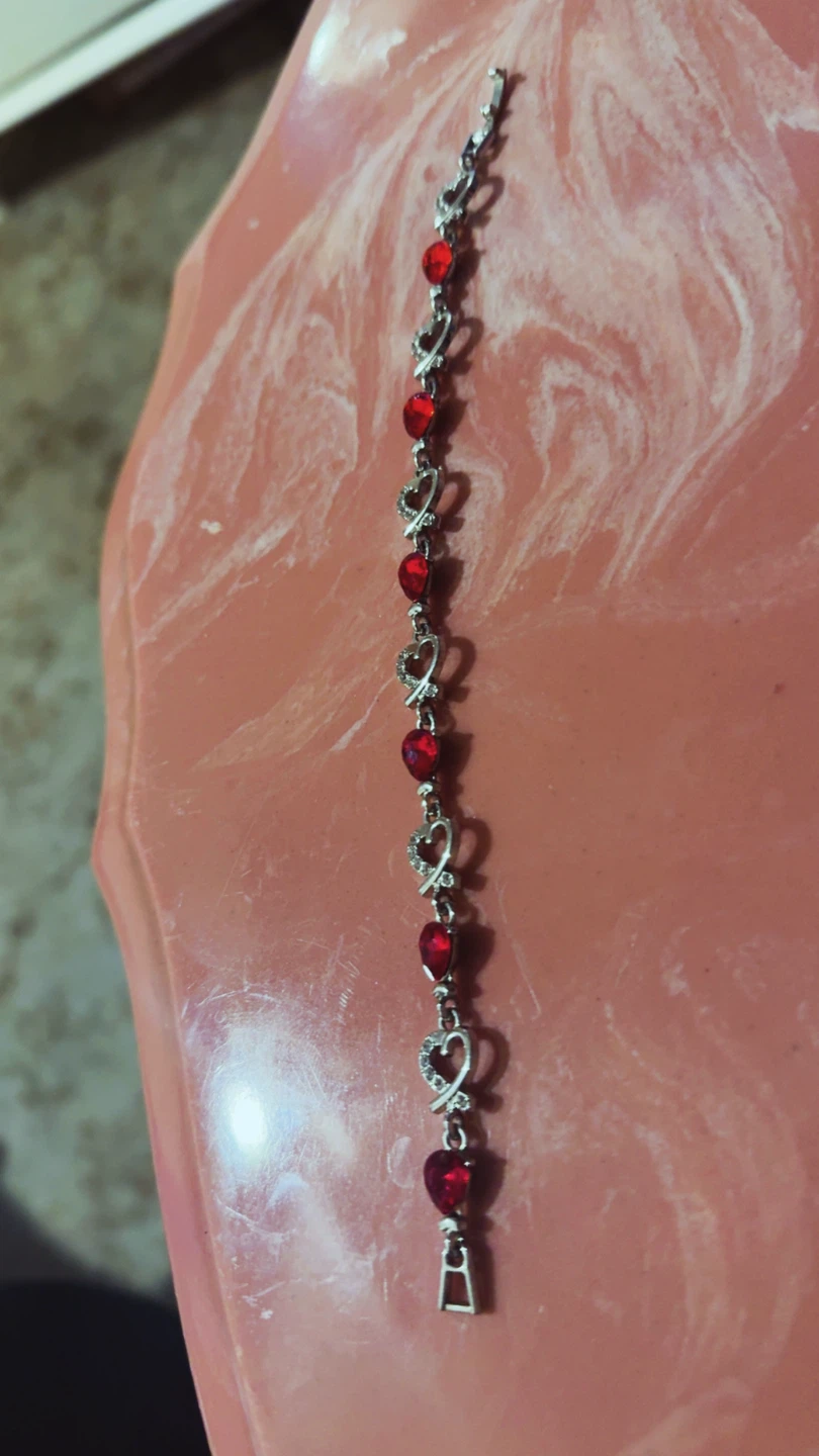 Silver Tone Heart Bracelet with Red Gems - photo 2