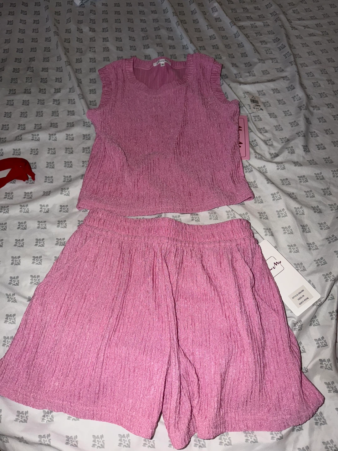 Pink Textured Top & Shorts Set