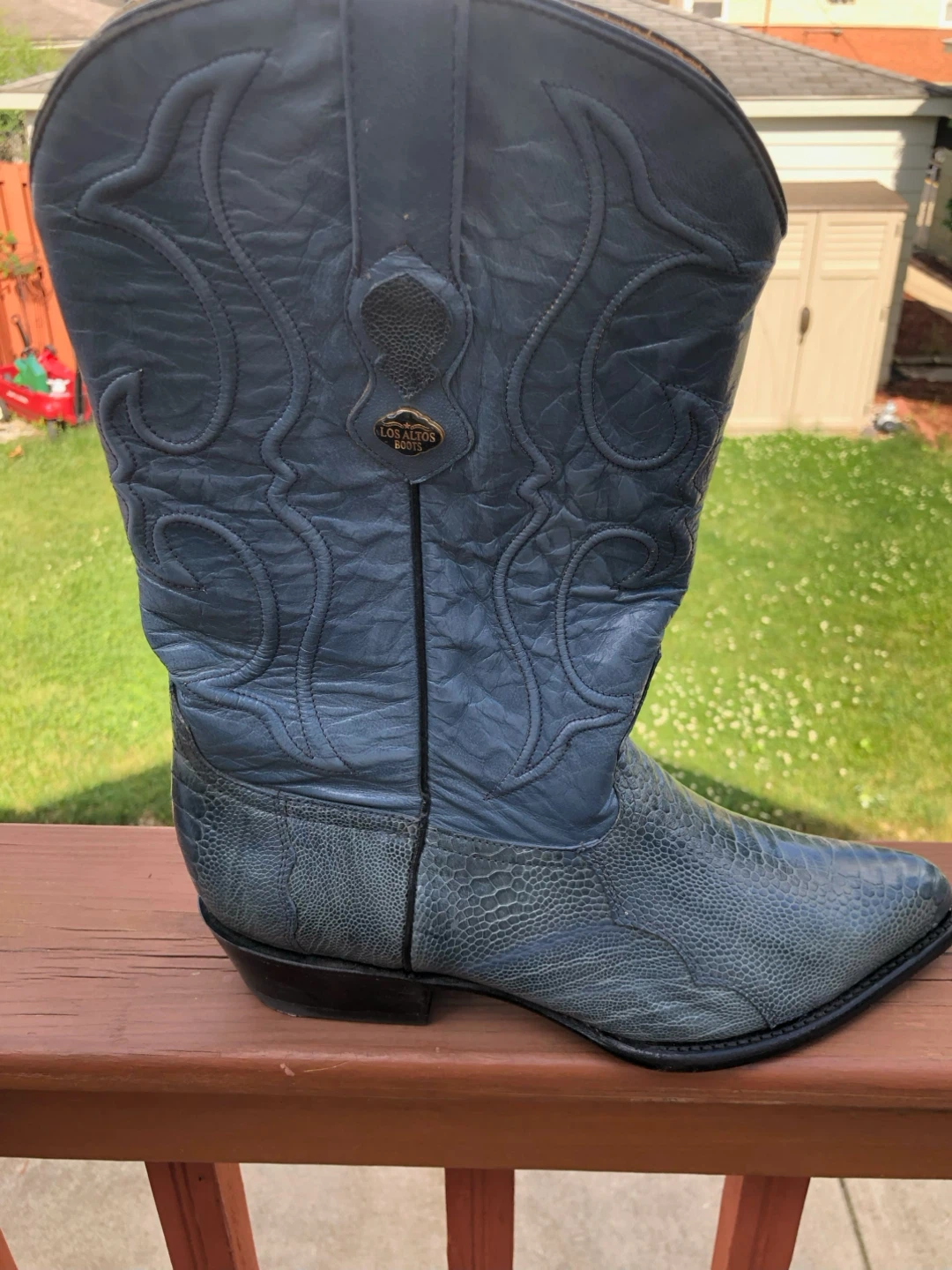Los Altos Genuine Ostrich Cowboy Boots - Blue