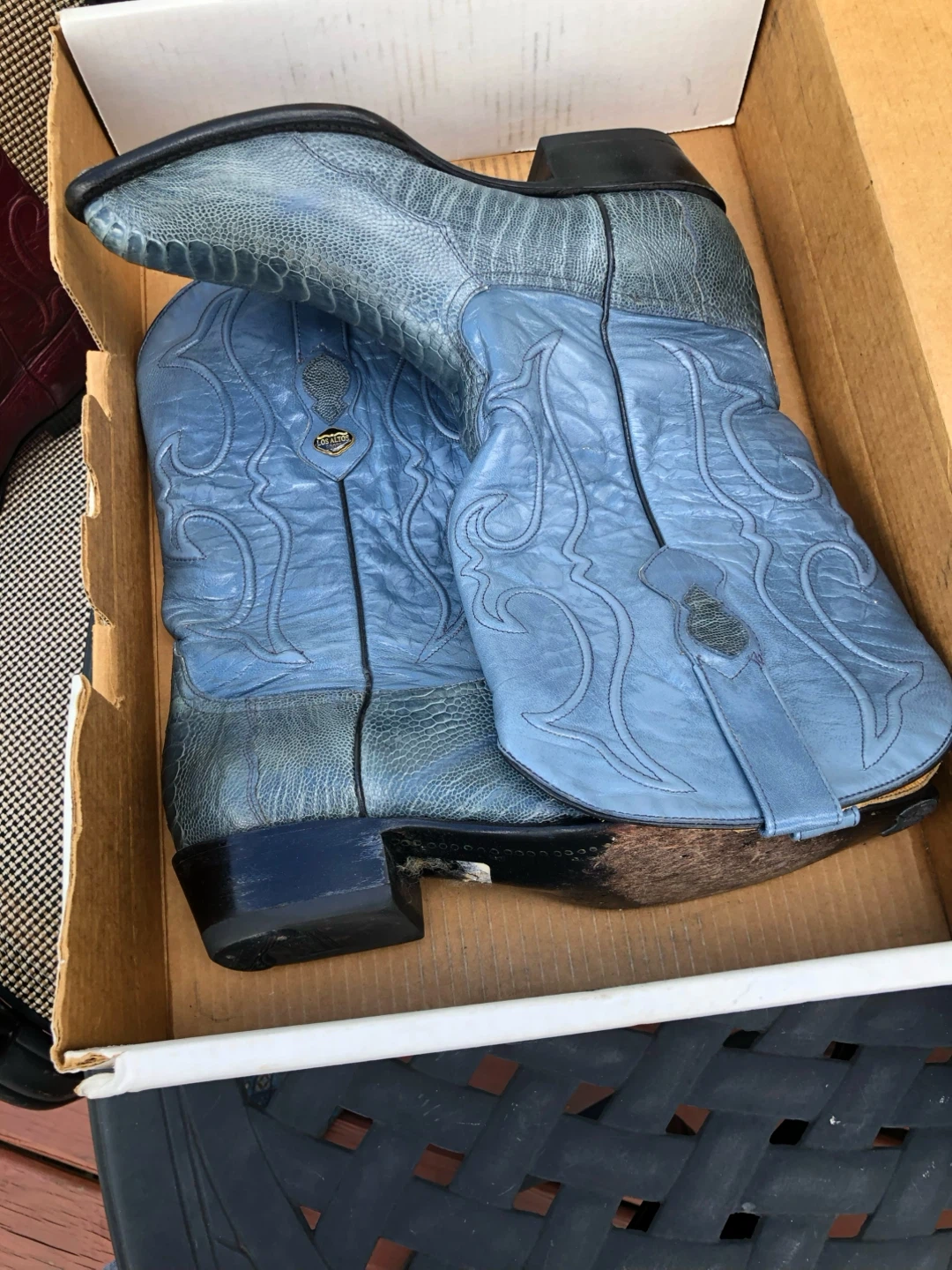 Los Altos Genuine Ostrich Cowboy Boots - Blue - photo 2