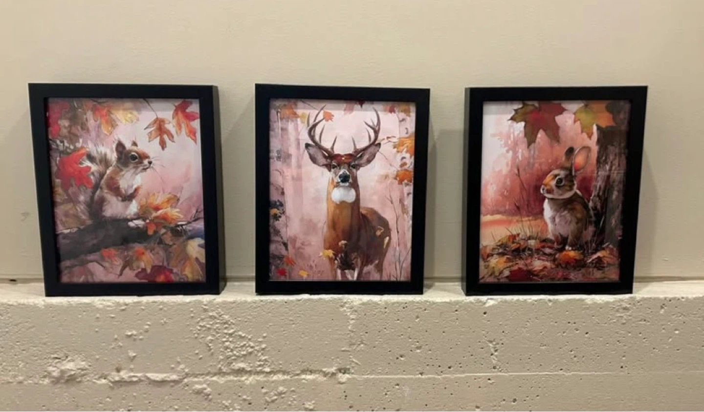 Set of 3 Framed Autumn Animal Wall Art