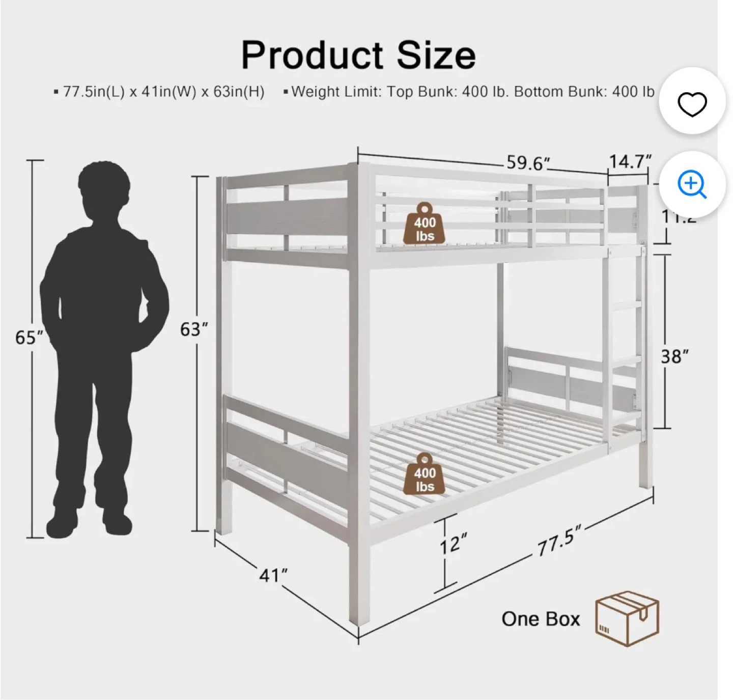 White Metal Bunk Bed with Ladder - photo 5