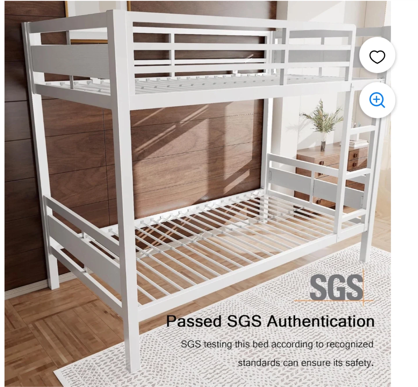 White Metal Bunk Bed with Ladder - photo 3