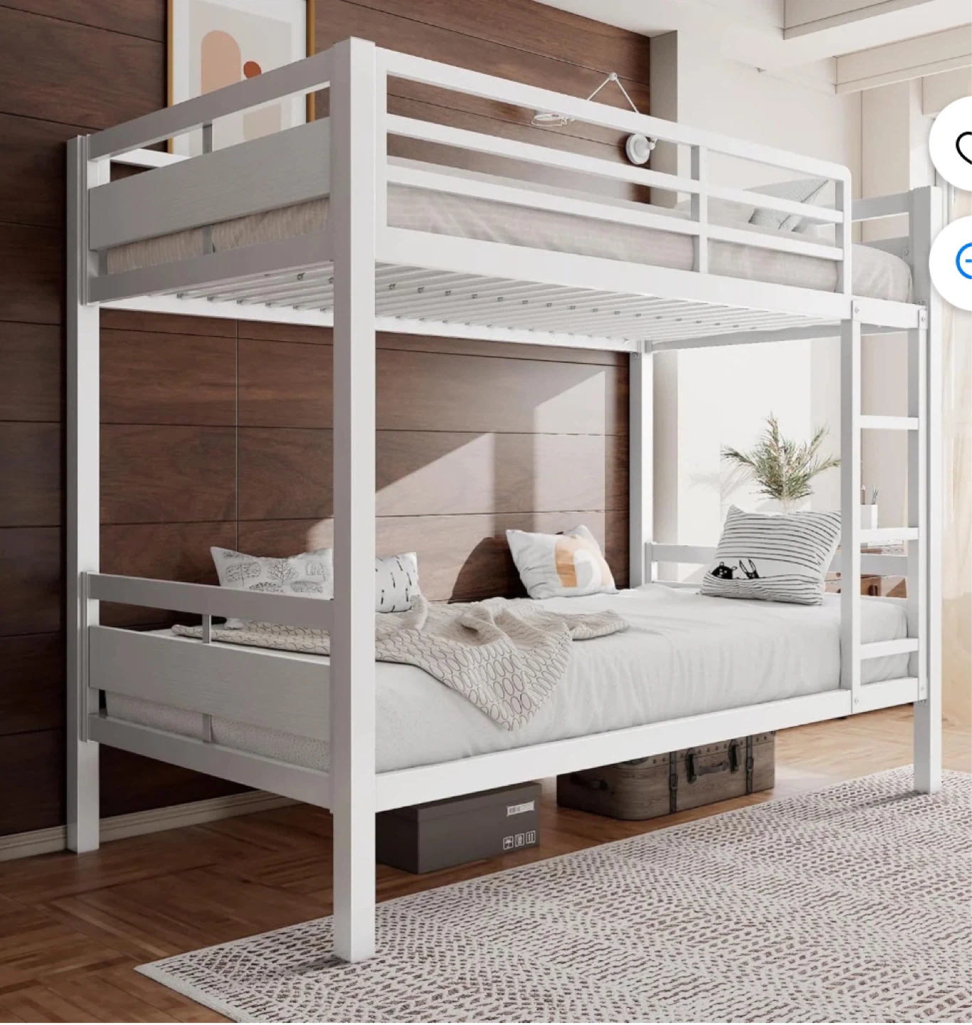 White Metal Bunk Bed with Ladder