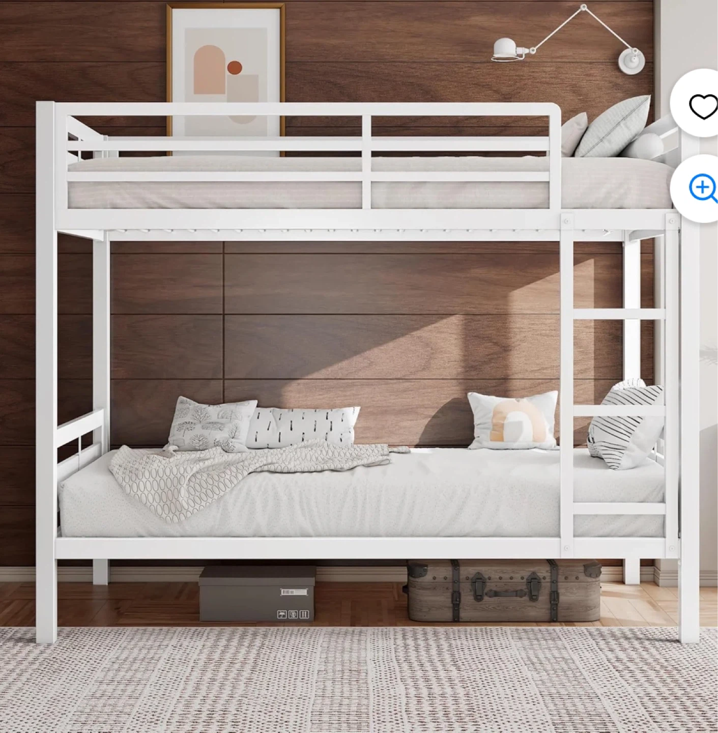 White Metal Bunk Bed with Ladder - photo 4