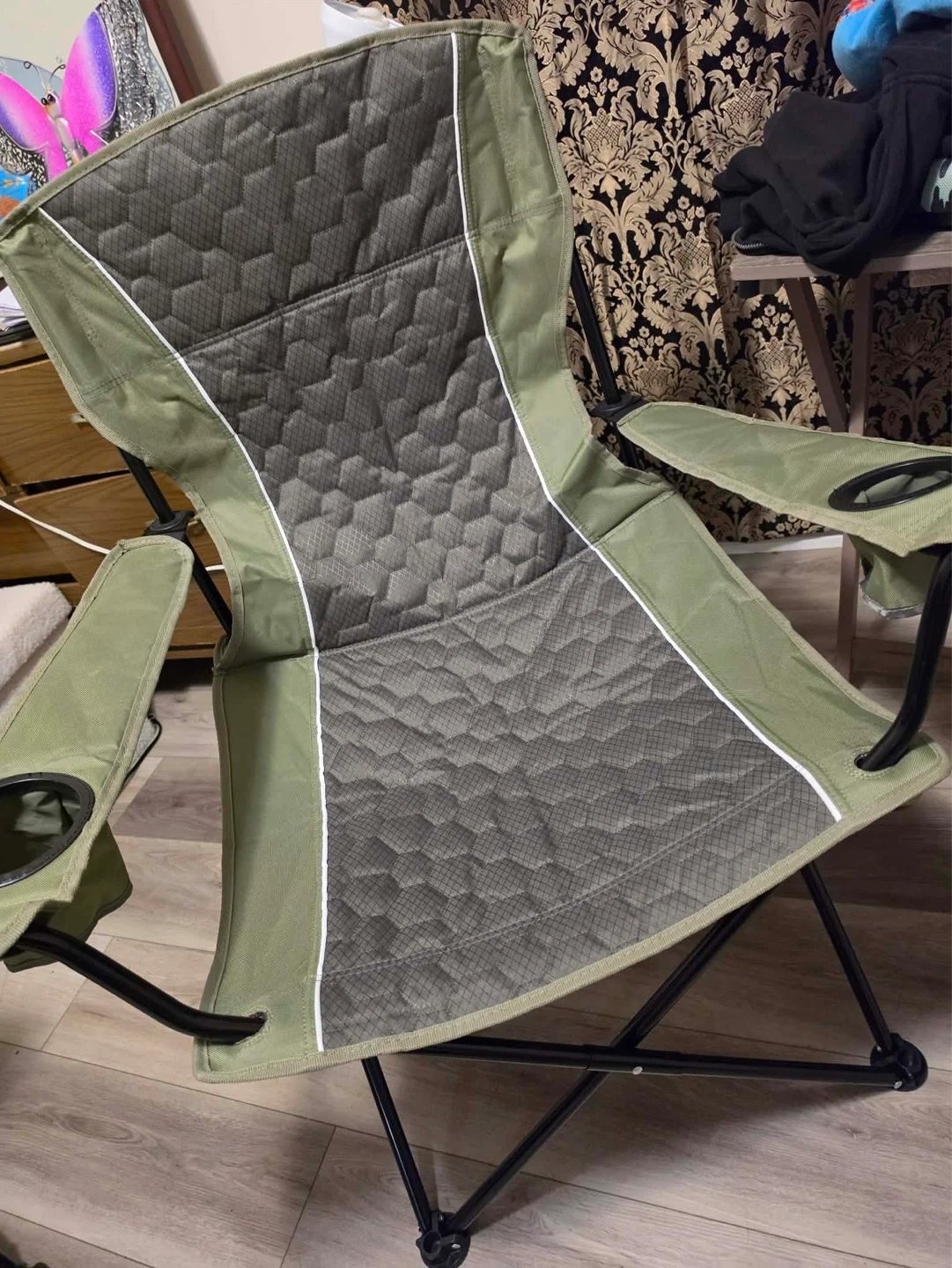 2 Green Camping Chair with Cup Holders