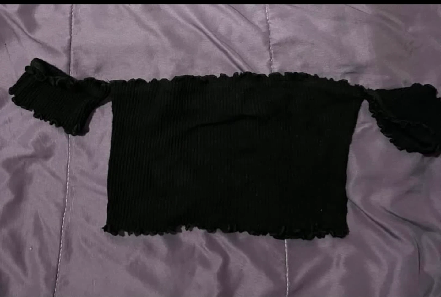 Black Off-the-Shoulder Smocked Crop Top - photo 3