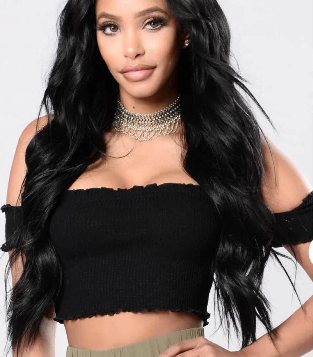 Black Off-the-Shoulder Smocked Crop Top