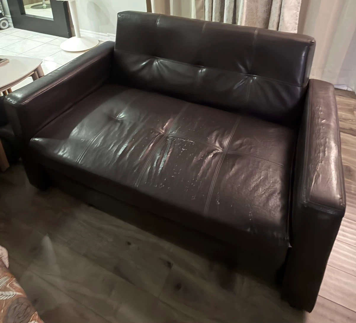 Dark Brown Leather Loveseat - photo 2