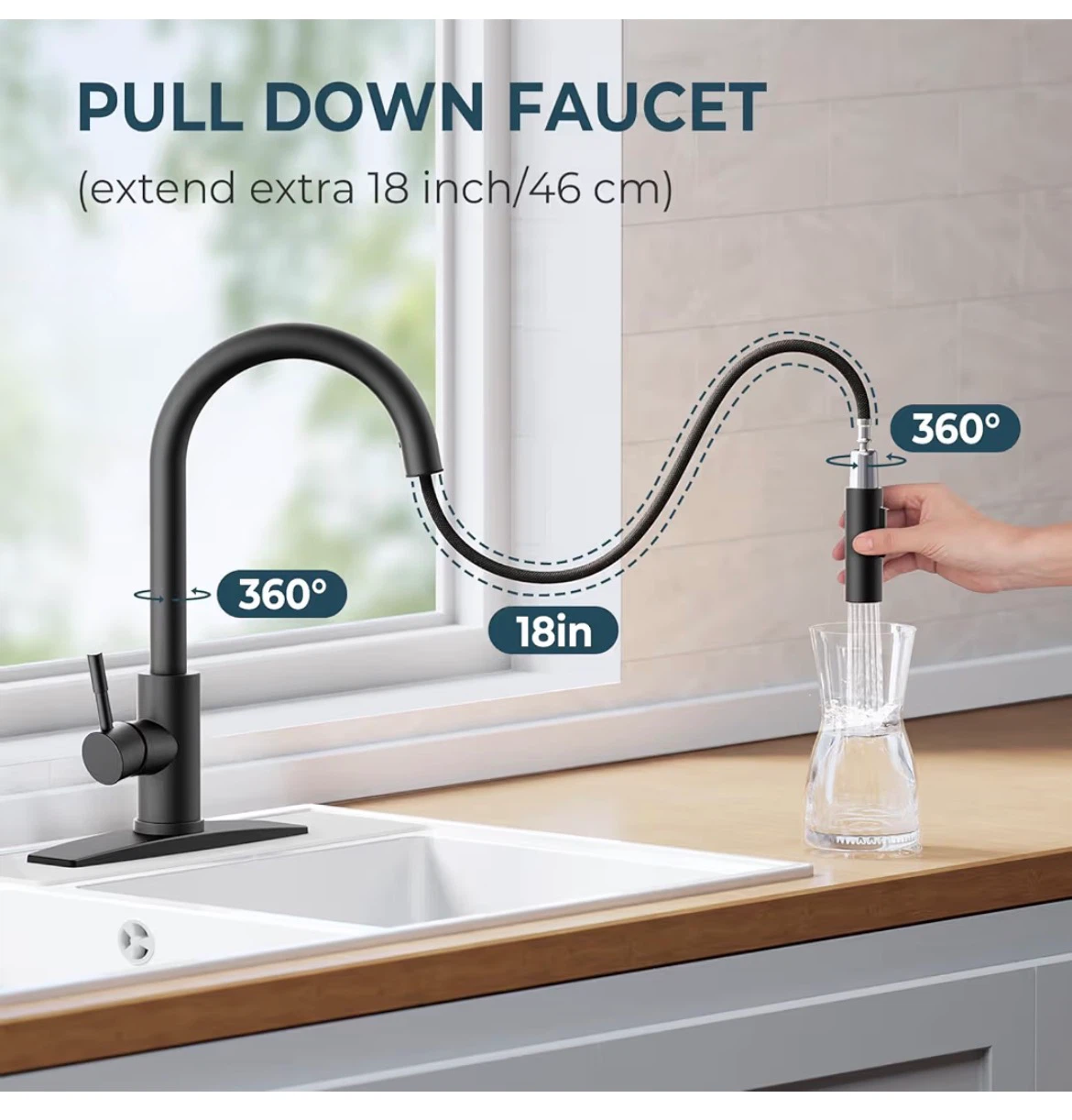 Kitchen Pull Down Faucet - Black - photo 4