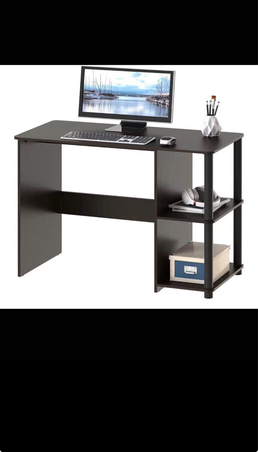 Dark Wood Computer Desk with Shelves-35 inch