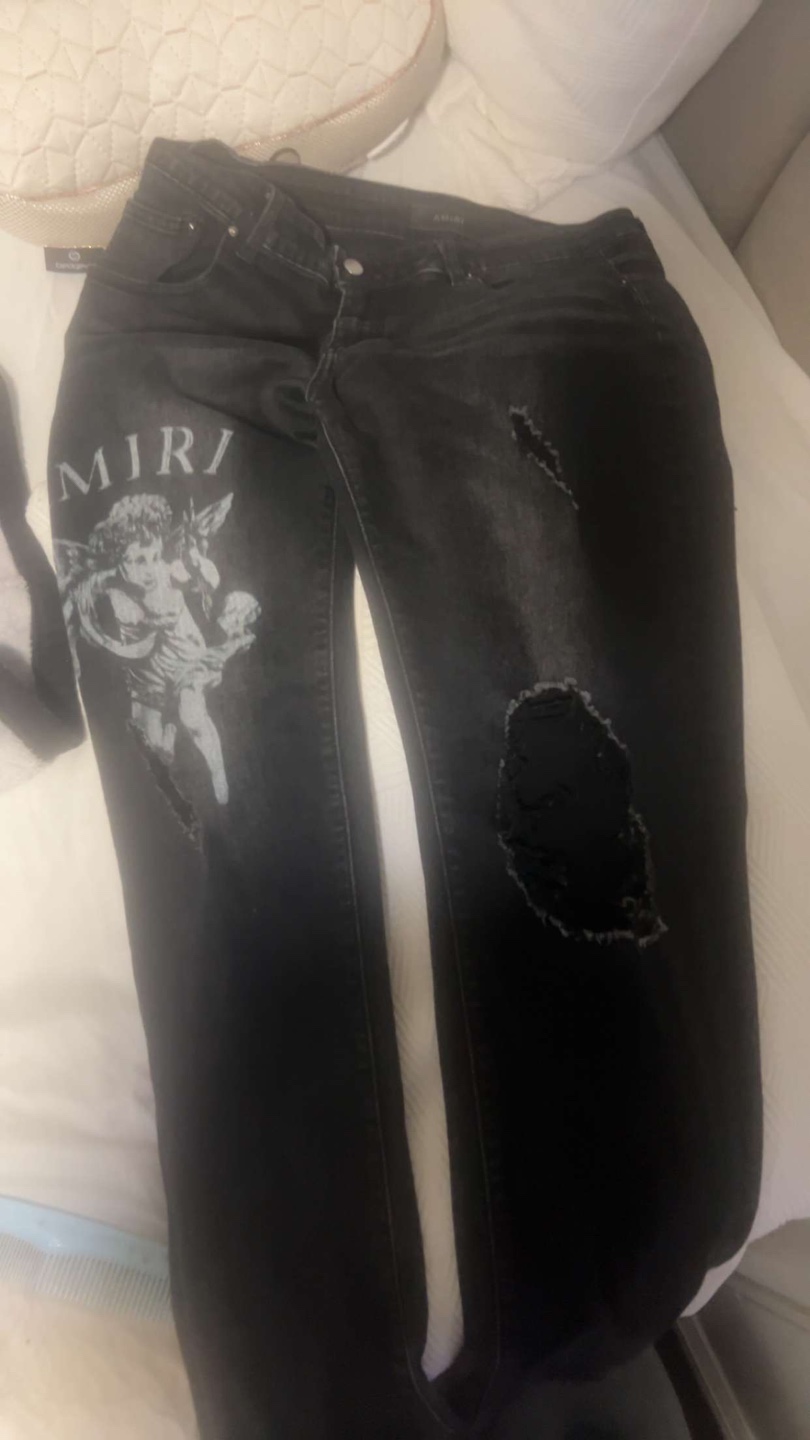 AMIRI Black Cherub Graphic Distressed Jeans