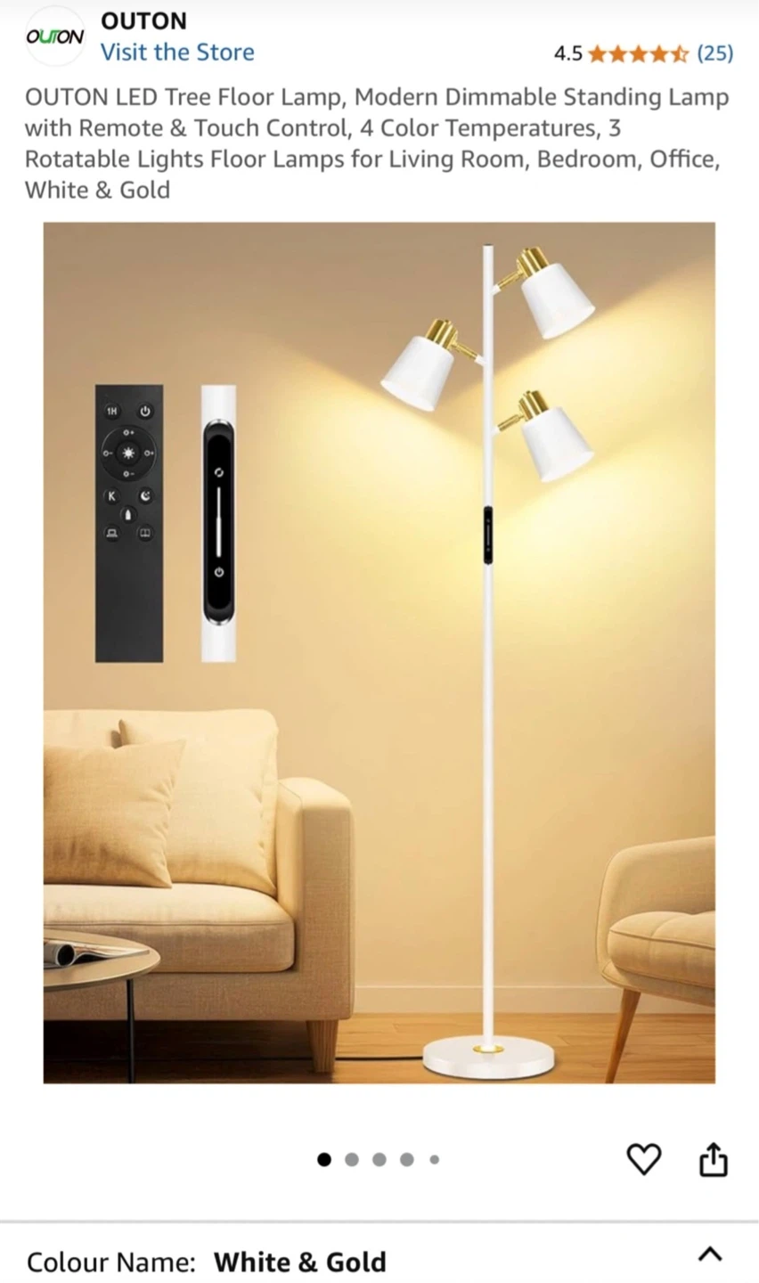OUTON LED Tree Floor Lamp - White & Gold
