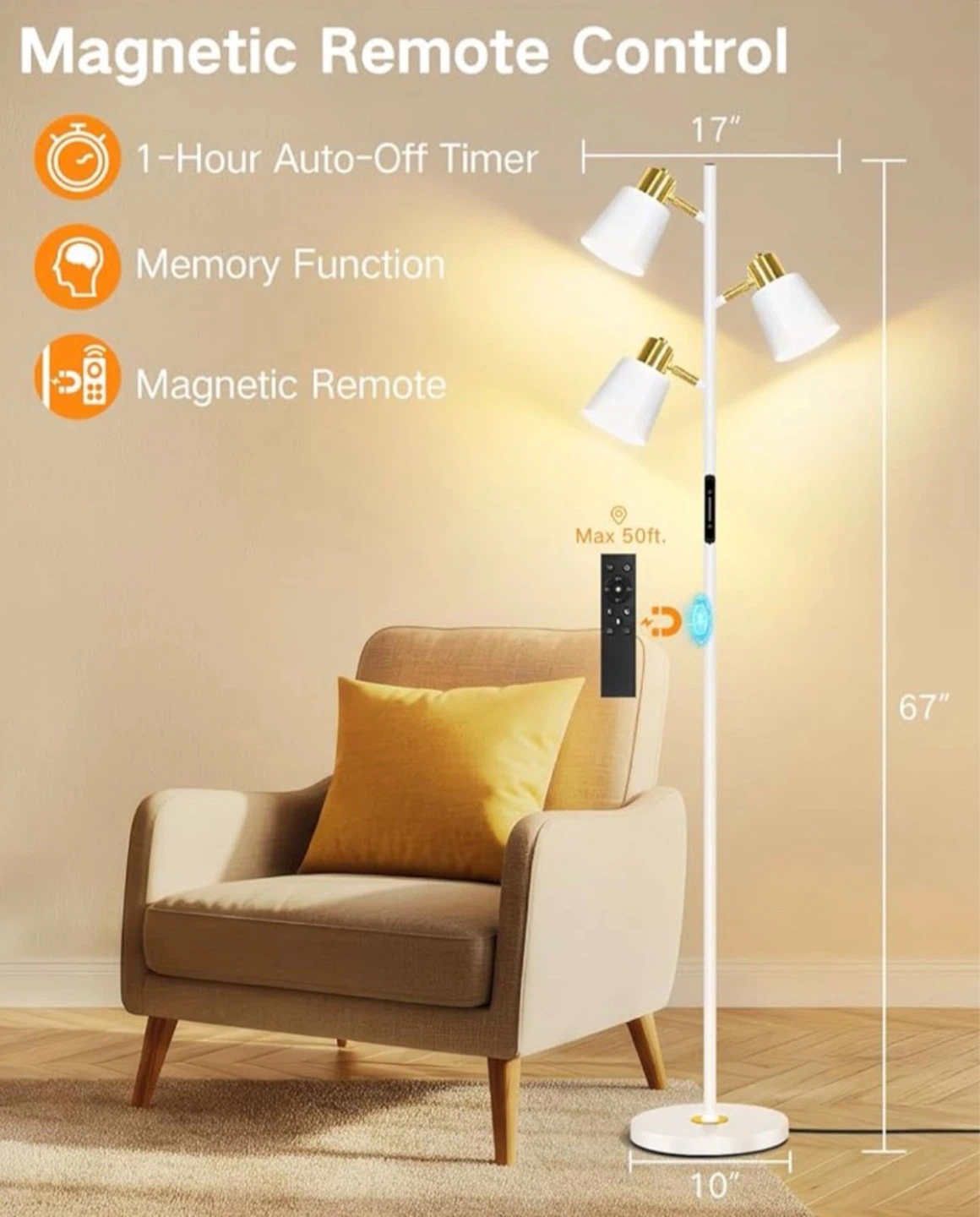 OUTON LED Tree Floor Lamp - White & Gold - photo 5