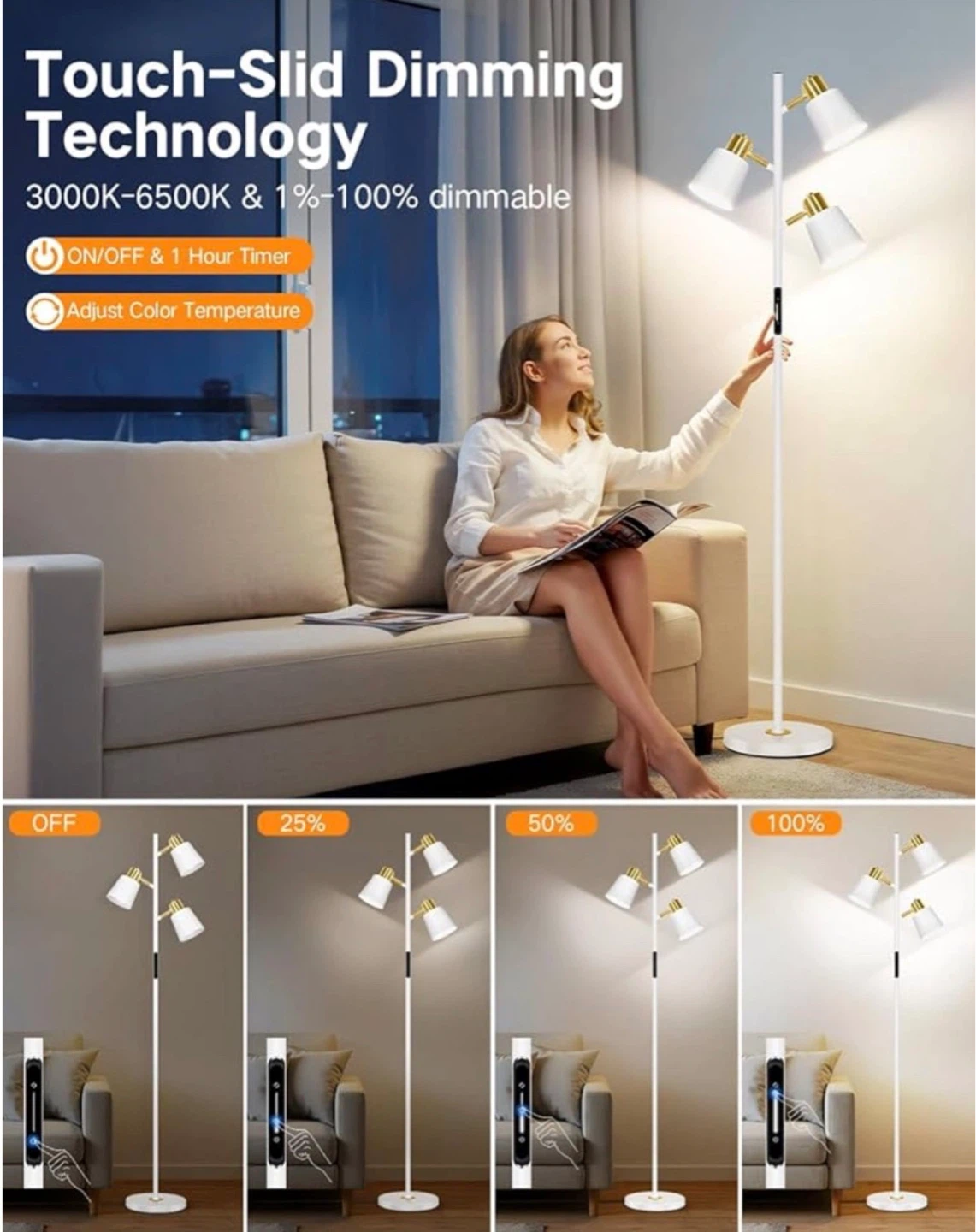 OUTON LED Tree Floor Lamp - White & Gold - photo 4