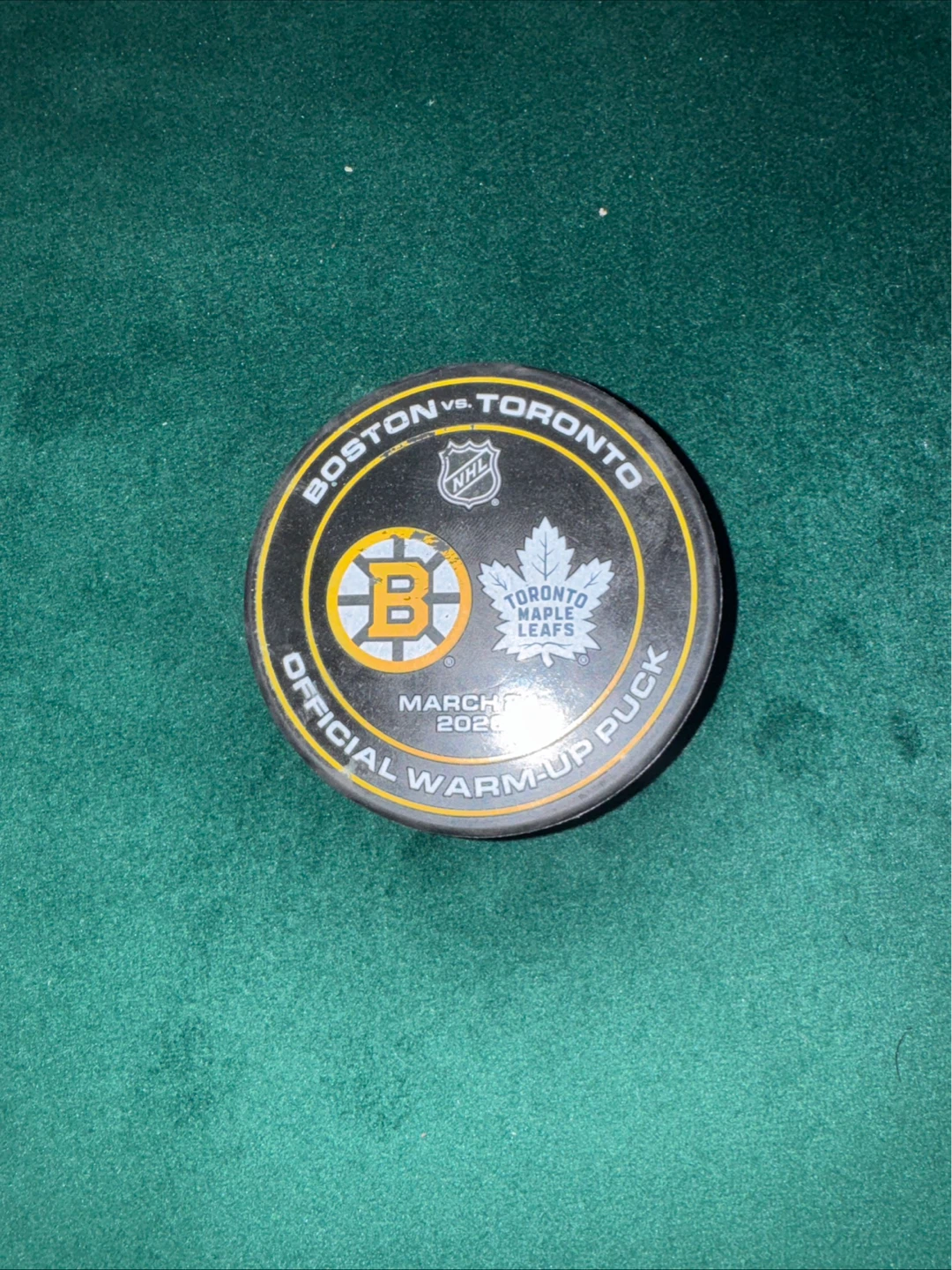 NHL Official Warm-Up Puck - Boston vs. Toronto March 24, 2026