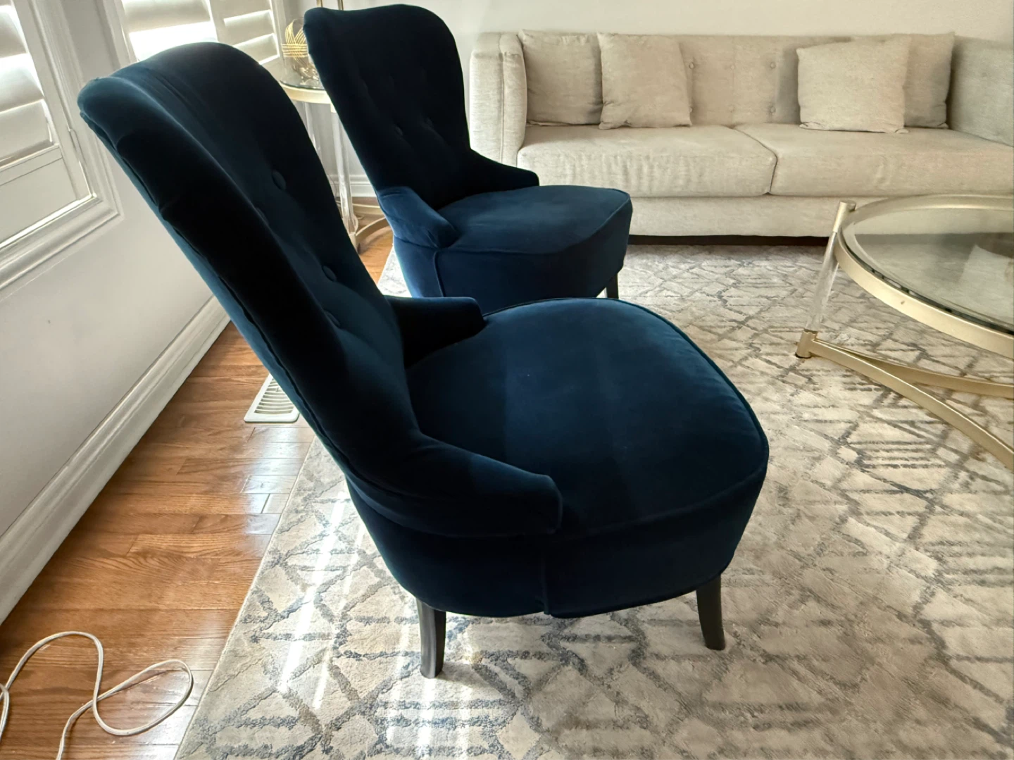 Dark Blue Velvet Accent Chairs (Set of 2) - photo 2