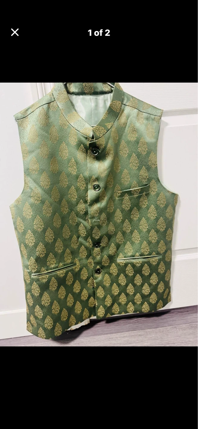 Men's Green Brocade Vest