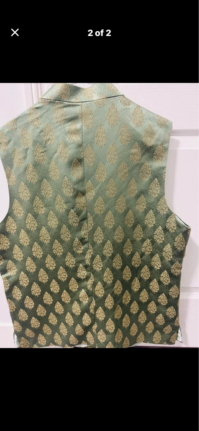 Men's Green Brocade Vest - photo 2