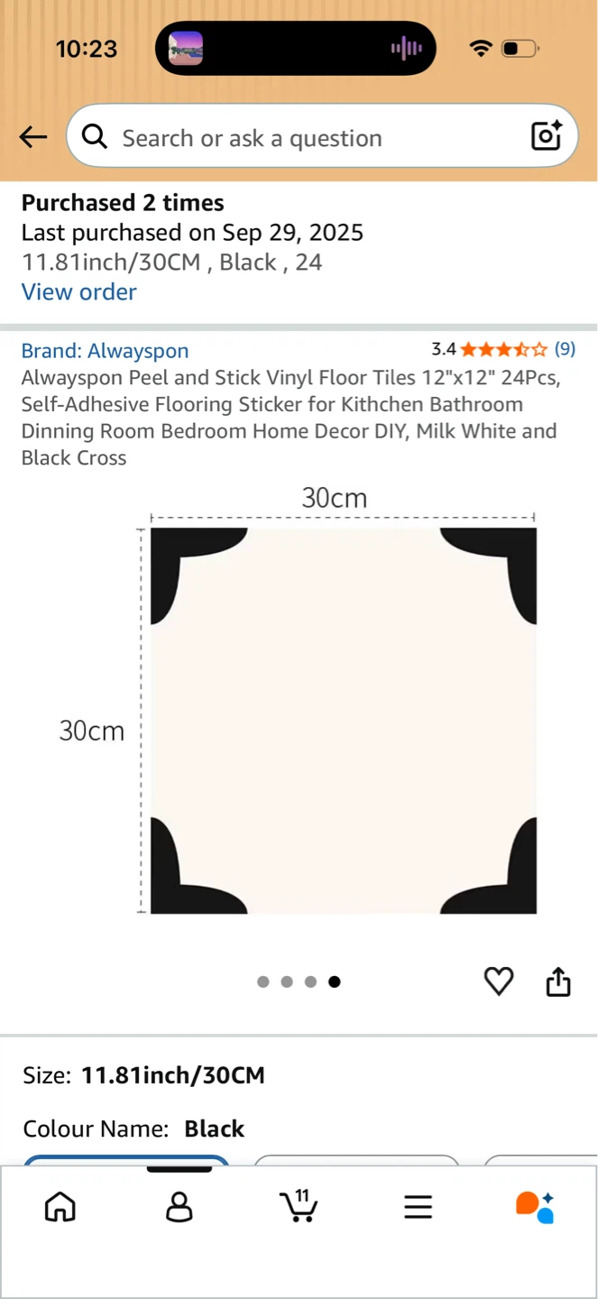 Alwayspon Peel and Stick Floor Tiles - Black Cross Pattern - photo 3