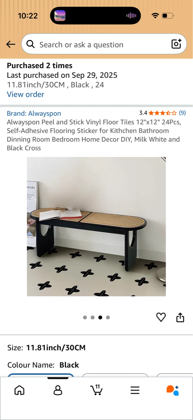 Alwayspon Peel and Stick Floor Tiles - Black Cross Pattern