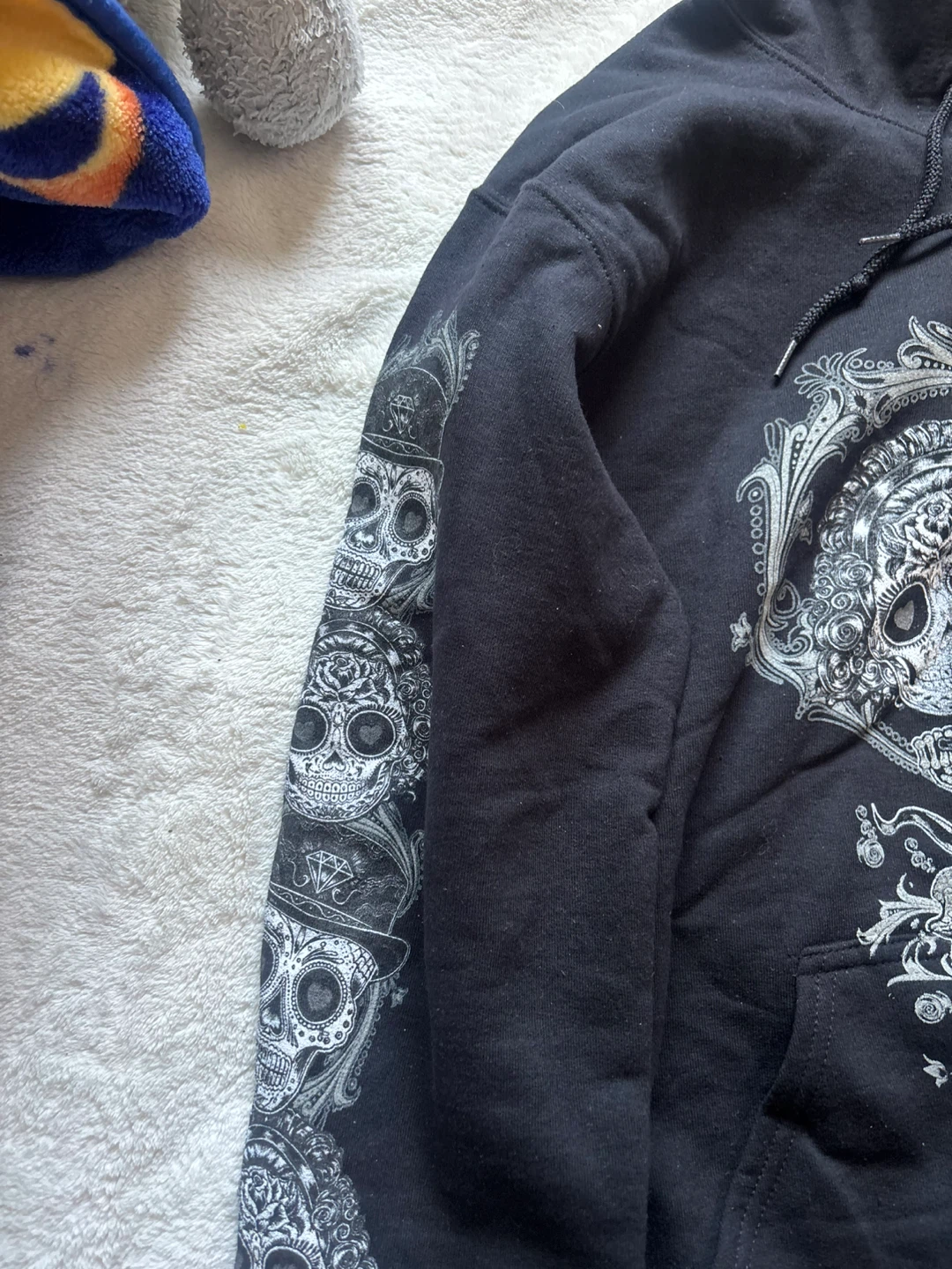 Black Zip-Up Hoodie with Sugar Skull Graphic - photo 2