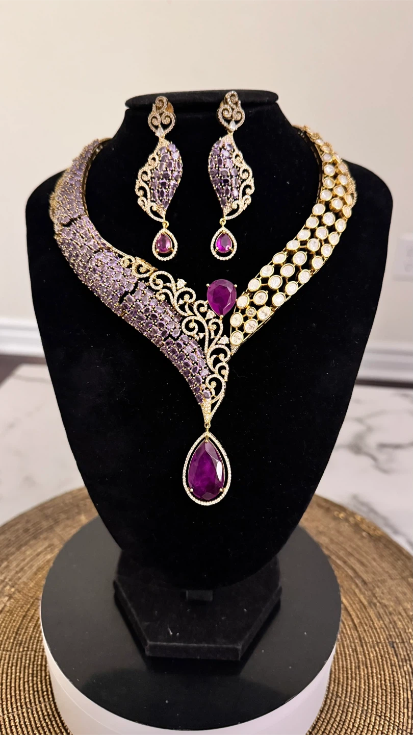 Purple moissanite necklace set