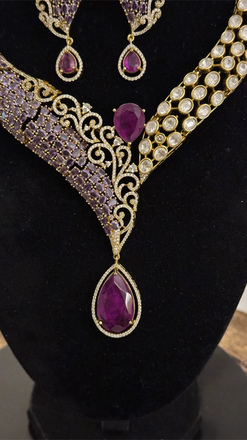 Purple moissanite necklace set - photo 3