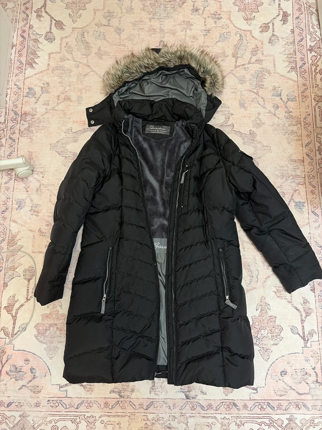 Eddie Bauer Black Jacket with Fur Trim Hood