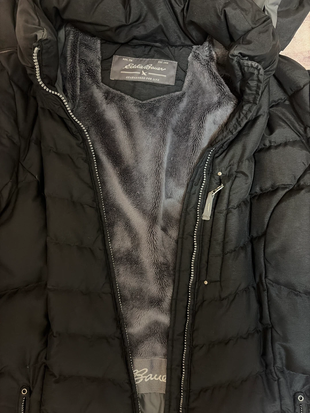 Eddie Bauer Black Jacket with Fur Trim Hood - photo 2
