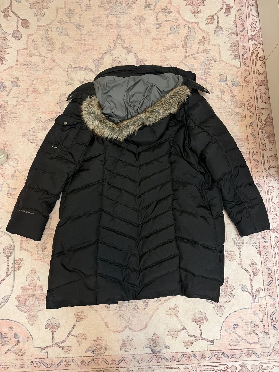 Eddie Bauer Black Jacket with Fur Trim Hood - photo 3