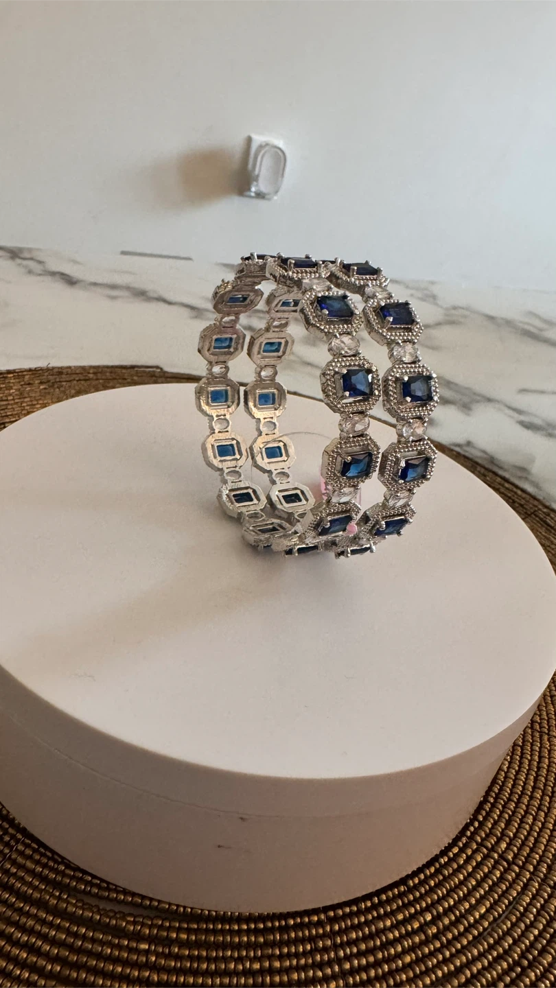 Set of 2 Silver-Tone Bracelets with Blue Gems - photo 2