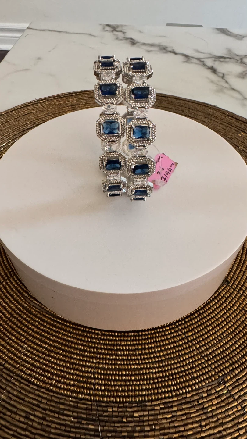 Set of 2 Silver-Tone Bracelets with Blue Gems - photo 3