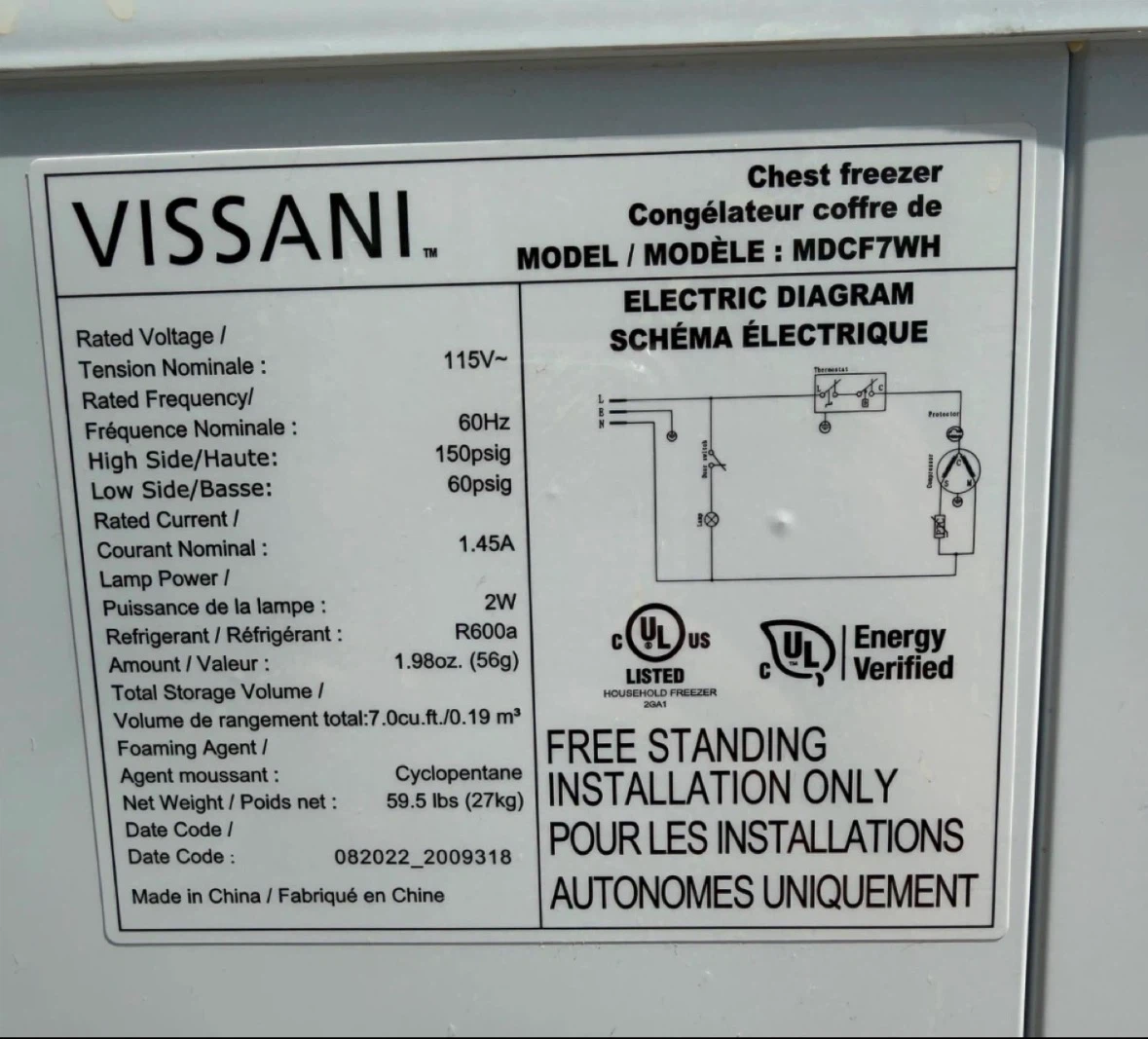 VISSANI Chest Freezer MDCF7WH 7.0 cu. ft. - photo 3