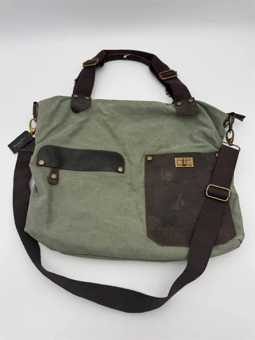 Garuglieri Canvas & Leather Shoulder Bag nwt