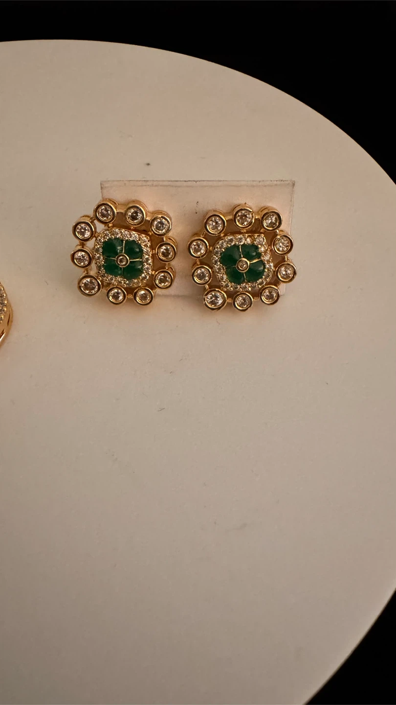 Gold-tone Pendant and Earrings Set with Green Stones - photo 3