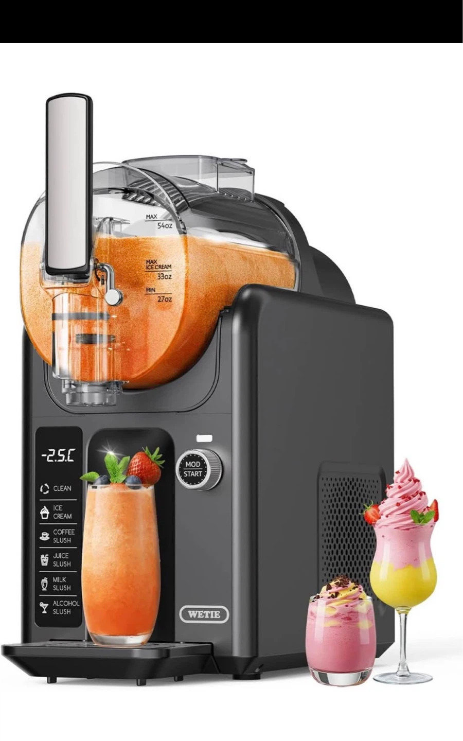 Slushie Machine,82 oz, LED Display, Auto-Clean, 5-in-1