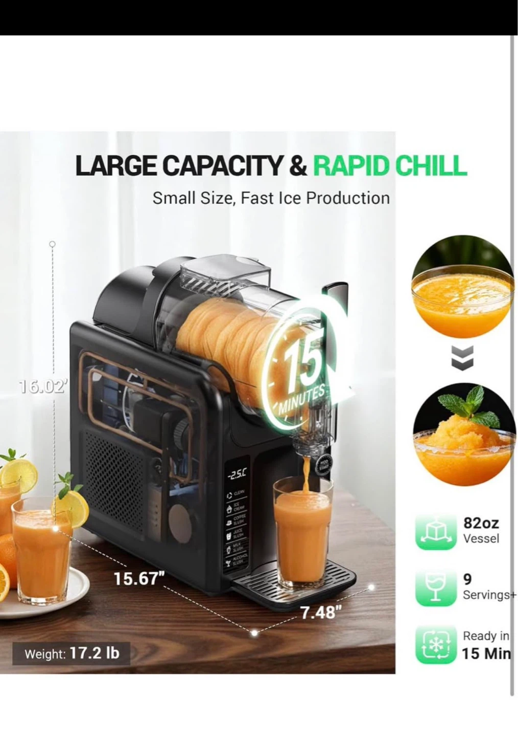Slushie Machine,82 oz, LED Display, Auto-Clean, 5-in-1 - photo 3