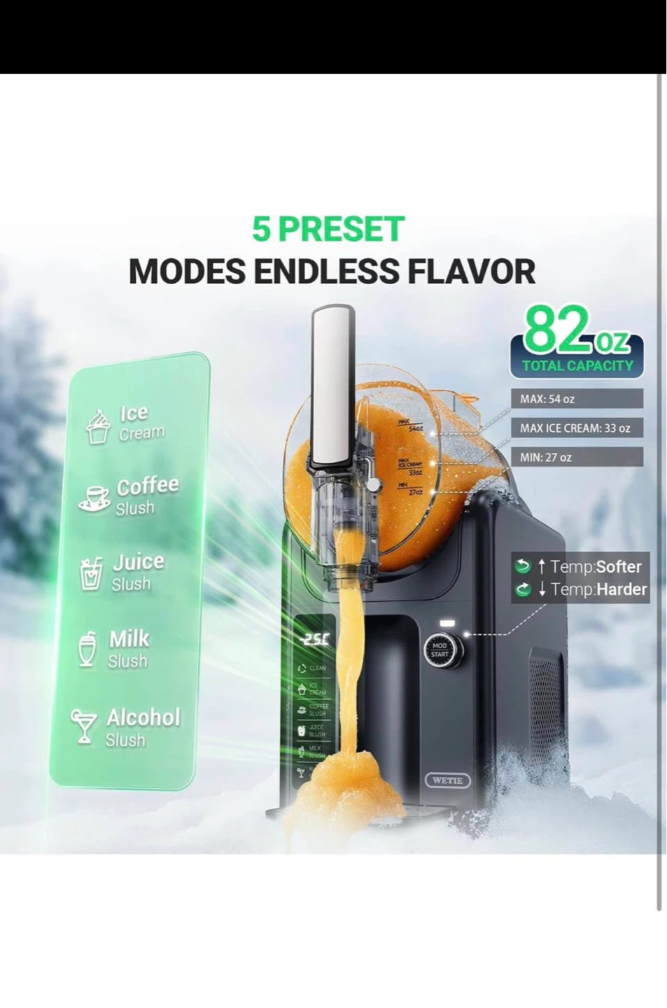 Slushie Machine,82 oz, LED Display, Auto-Clean, 5-in-1 - photo 4