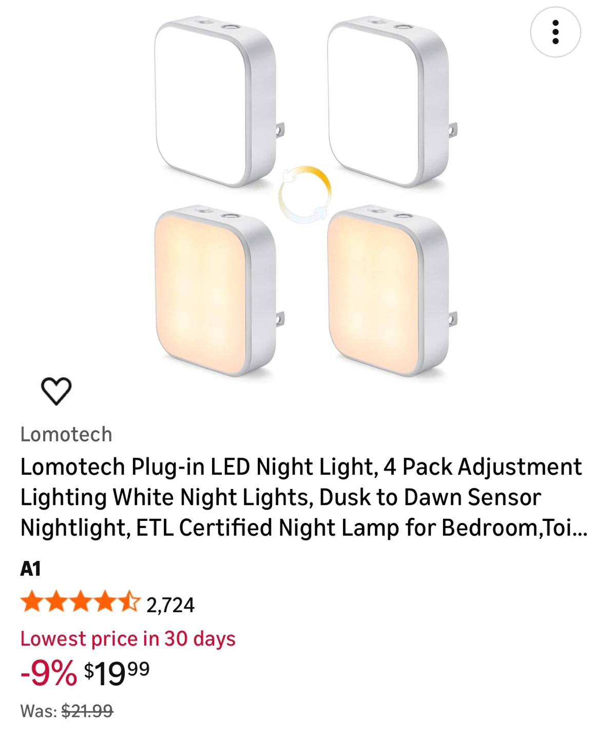 Lomotech Plug-in LED Night Light, 4 Pack